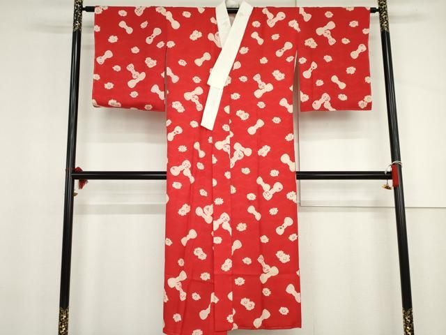 平和屋着物●長襦袢　袷　リボン　舞花　半衿刺繍　正絹　逸品　AABJ3733cs