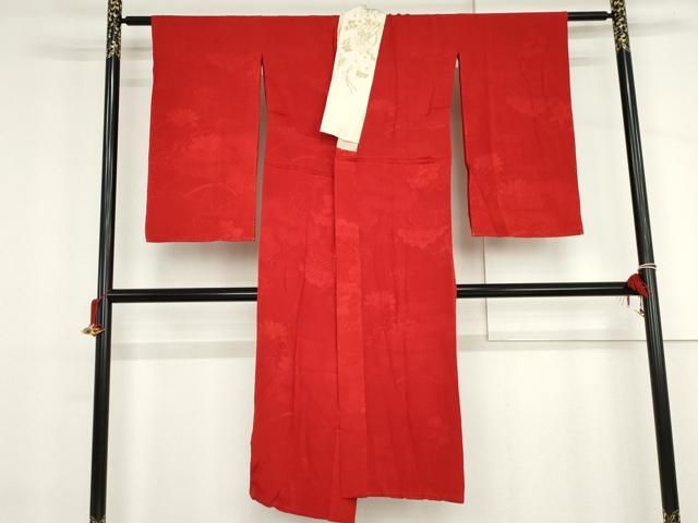 平和屋着物●アンティーク　大正ロマン　長襦袢　袷　草花地紋　半衿刺繍　正絹　逸品　AABJ3734cs