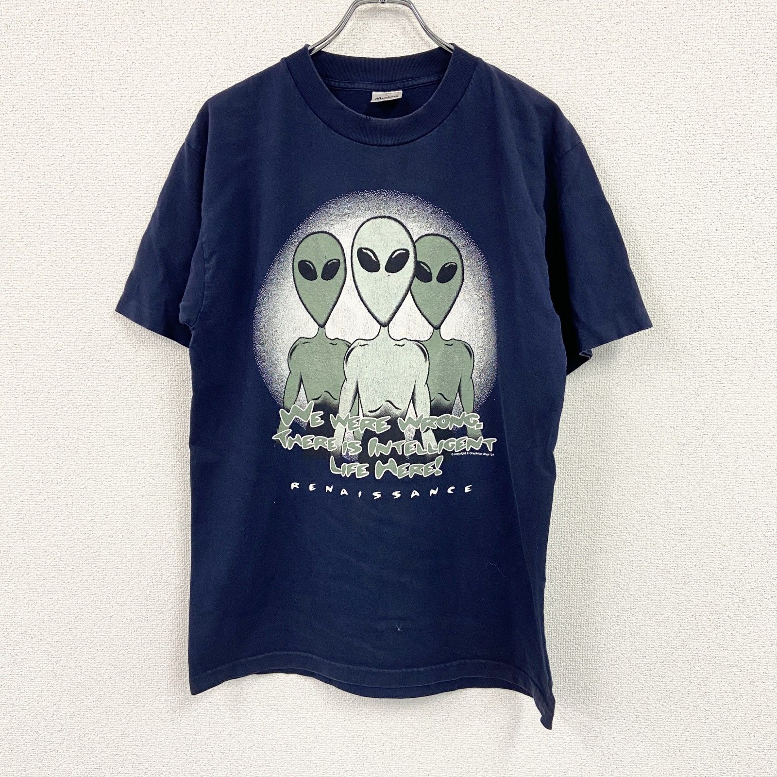 Murina　マリーナ　半袖プリントTシャツ　シングルステッチ　紺　ネイビー　Lサイズ　古着