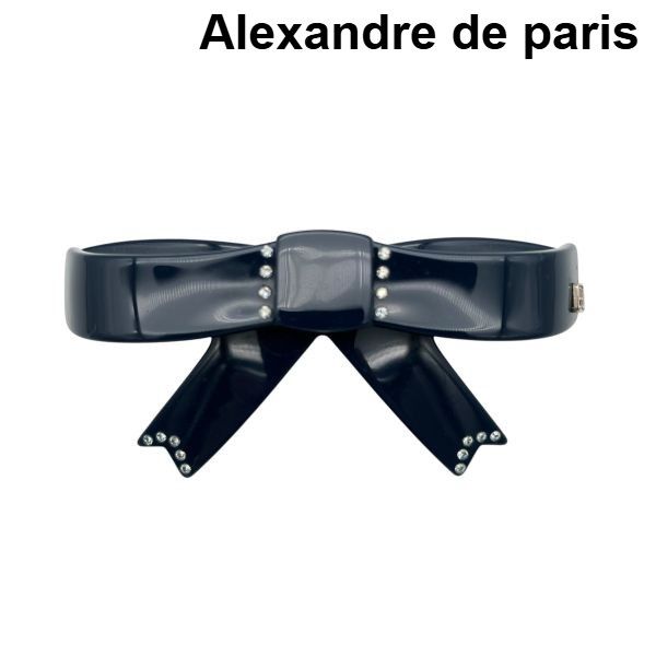 【保管袋付き】alexandre de paris バレッタ　リボン　ストーン アレクサンドルドゥパリ Alexandre de paris バレッタ リボン ライン
