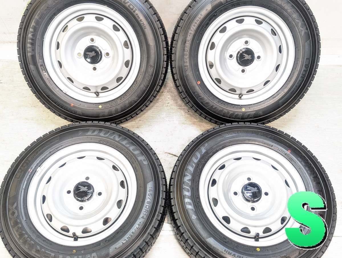 165/80R14 97/95N LT ダンロップ ウィンターマックス LV01 for VAN WEDS キャロウィン K3 14x 114.3-4穴 中古タイヤ スタッドレスタイヤ ホイールセット 4本セット w14260614028