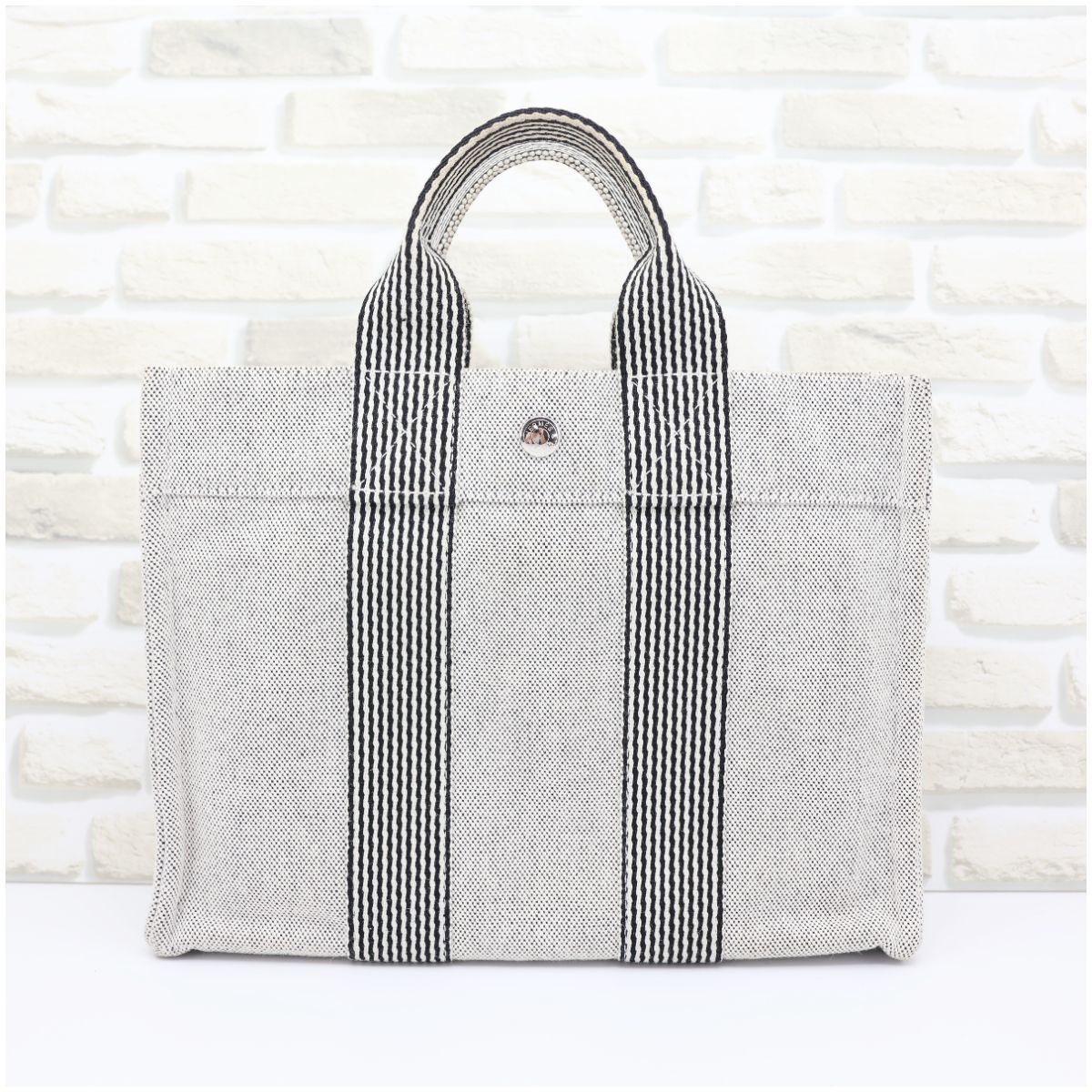 【極美品】エルメス ニューフールトゥ グレー PM キャンバス トートバッグ 極美品】エルメス ニューフールトゥ グレー PM キャンバス トート