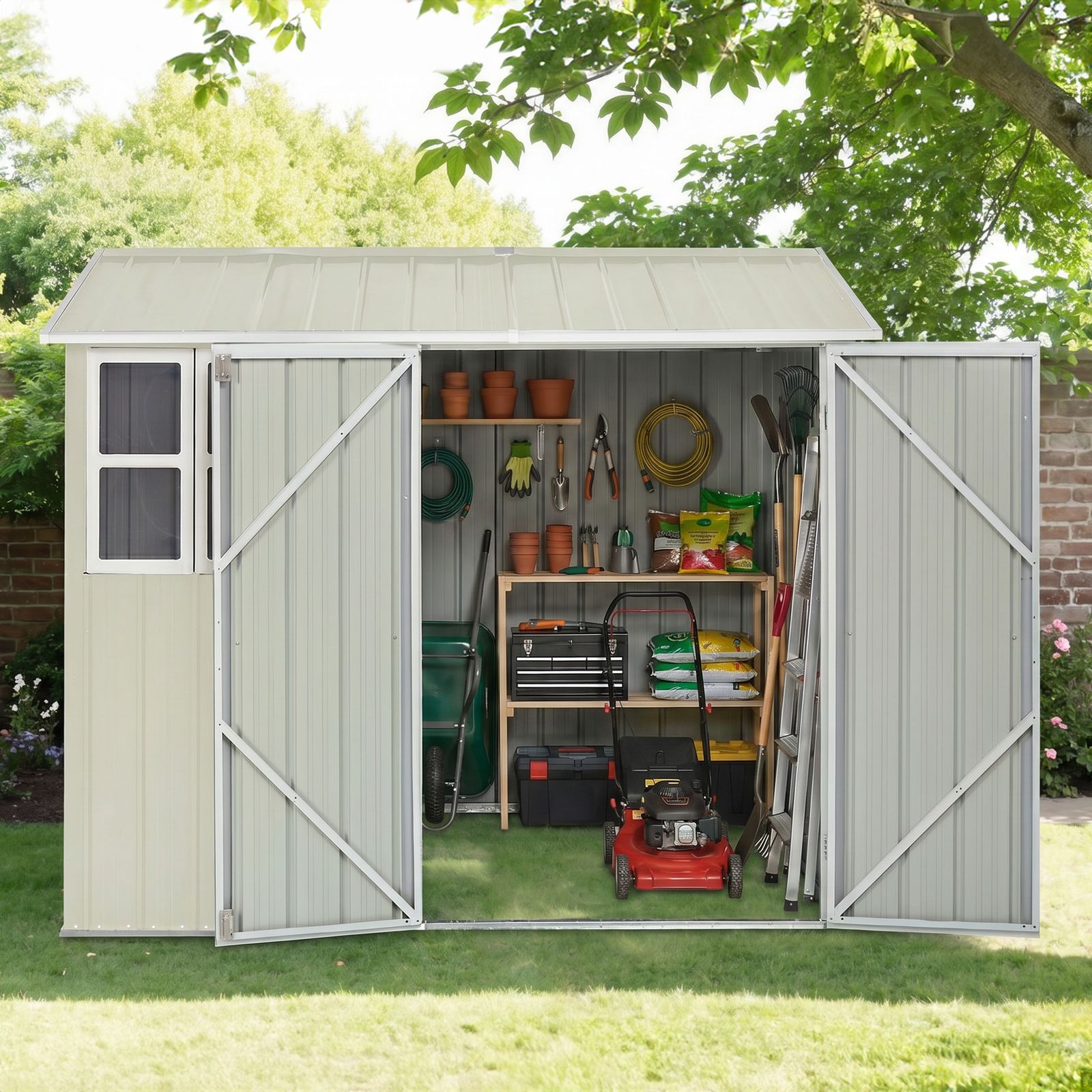 物置 スチール製 屋外収納庫 大型 240×187×192cm グレーホワイト【幅240cm】 物置 スチール製 屋外収納庫 大型 240×187×192cm グレーホワイト【幅240cm】