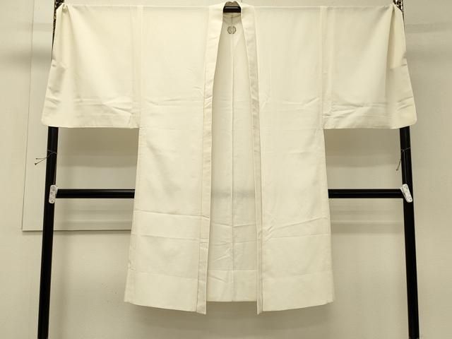 平和屋着物＃男性　長羽織　色紋付き　紬地　単衣　生成り色　キングサイズ　正絹　逸品　CABH6966in