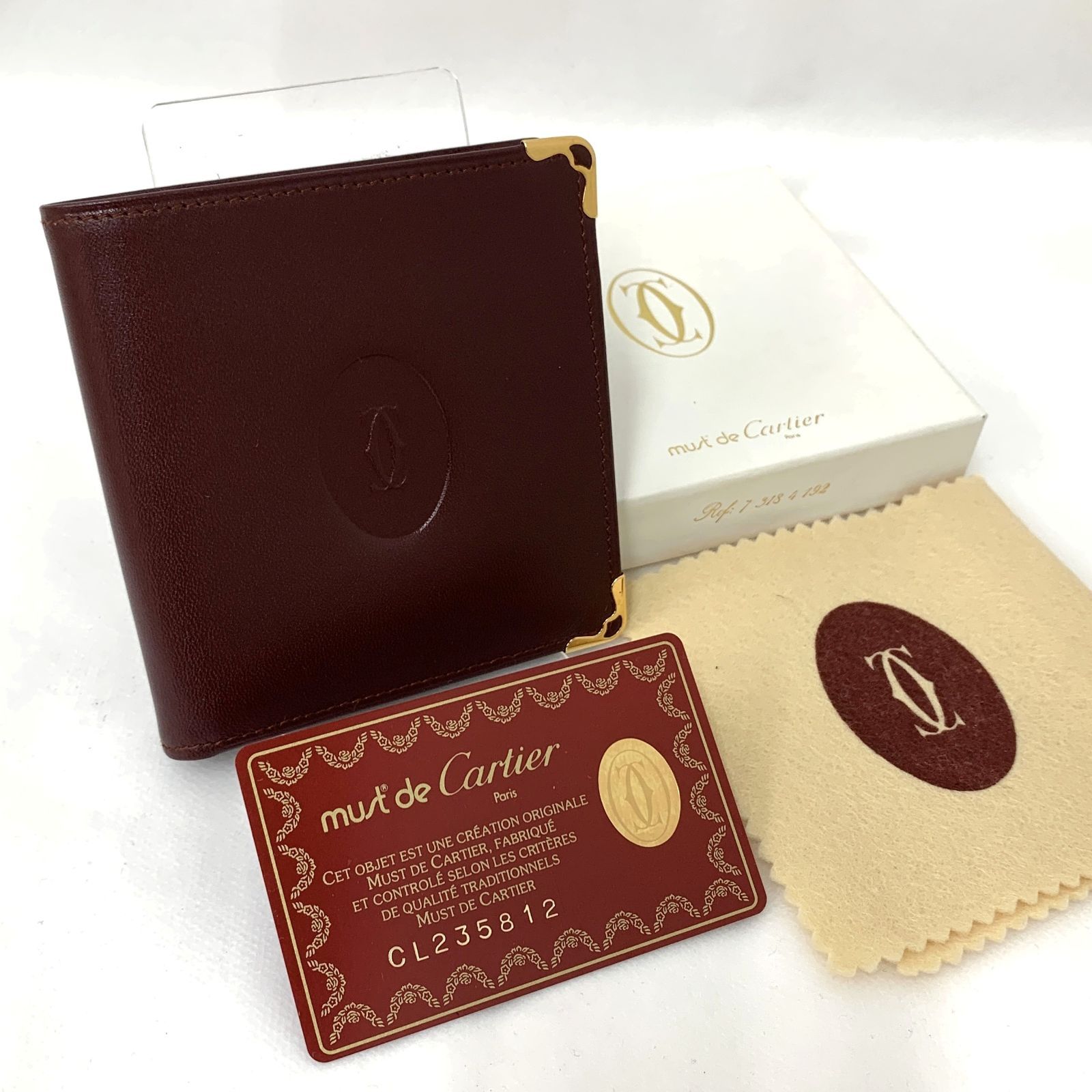 D8436 美品！ Cartier カルティエ マストライン ボルドー レザー 二つ折り財布 コンパクトウォレット 73184192