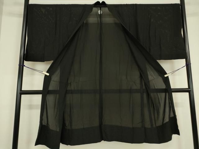 平和屋着物男性 長羽織 スリーシーズン 春夏秋 塵除け 絽 黒地 キング