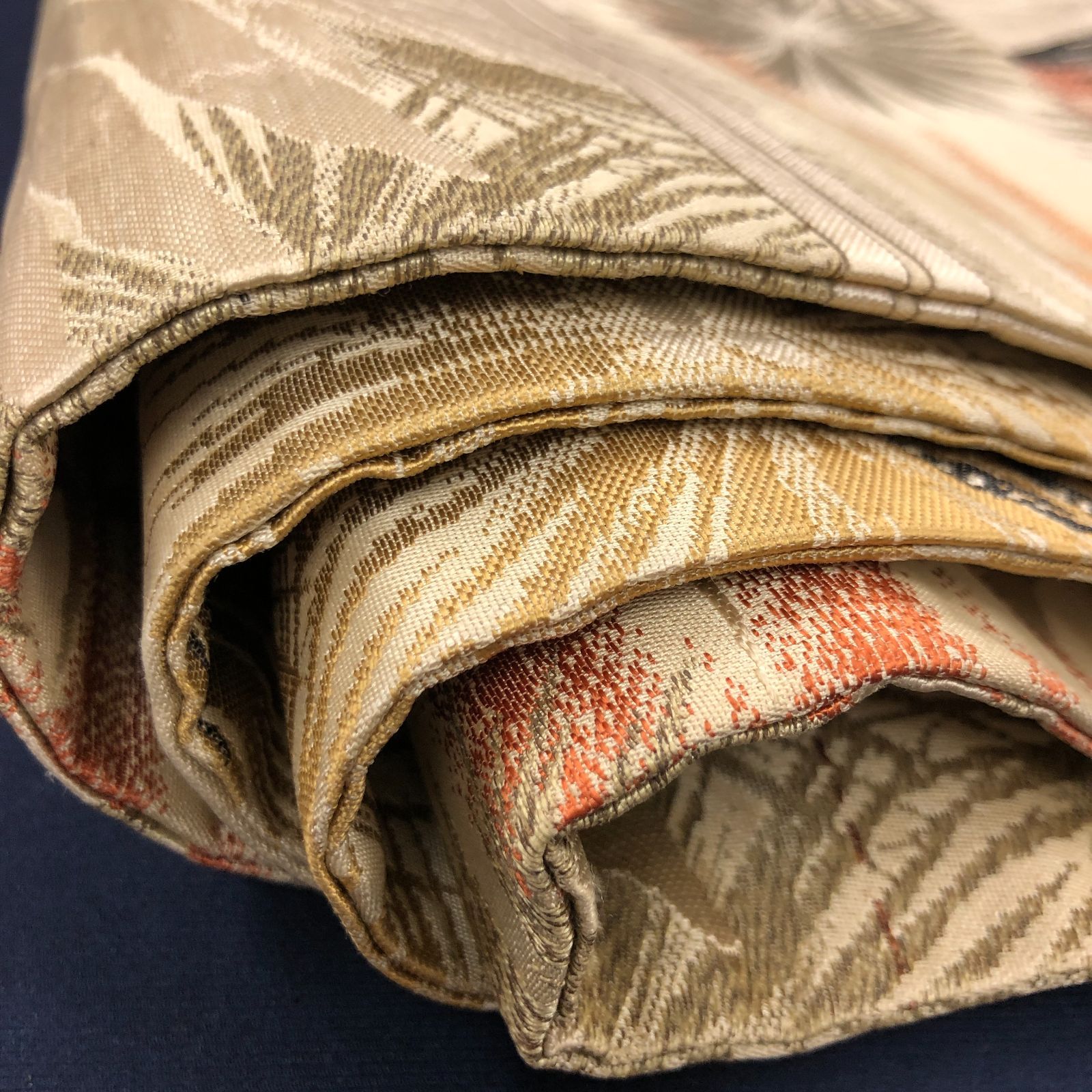 正絹 丸帯 生成り 金糸 伝統吉祥文様◇鶴 松 レトロ アンティーク 大正