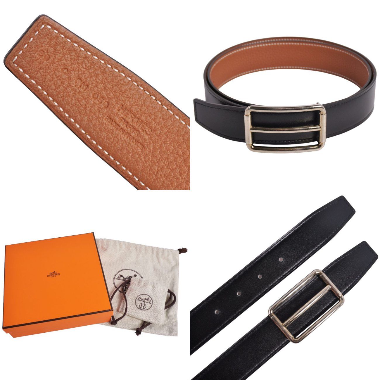 極美品 エルメス HERMES ベルト レザーベルト リバーシブル バックル