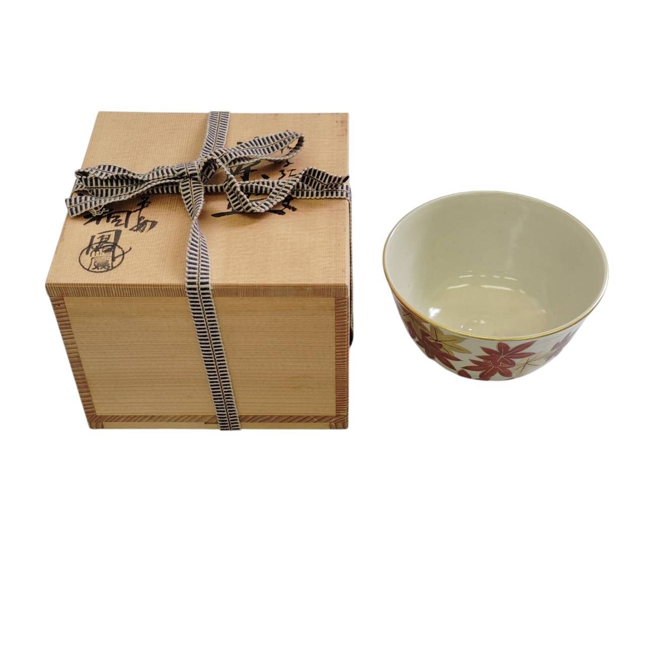 手塚桐鳳 仁清写 紅葉文 茶碗 共箱 京焼 清水焼 金彩 抹茶碗 茶道具