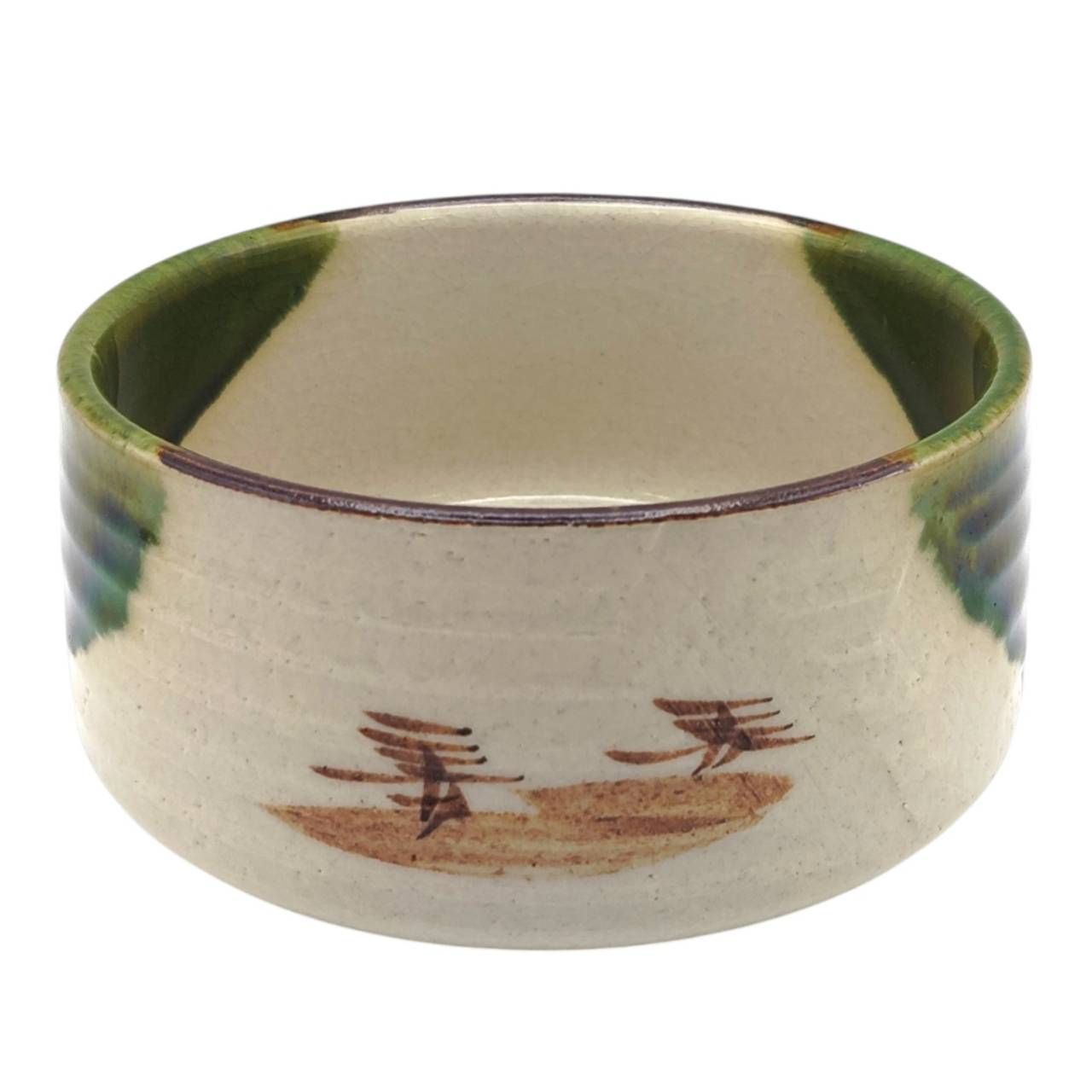 ♥茶碗　緑釉　無銘　桐箱付き　茶道具　骨董　古玩 茶道具 筒茶碗 緑釉 絵付 在銘 刻印有 抹茶碗 冬の茶道具 陶器 骨董
