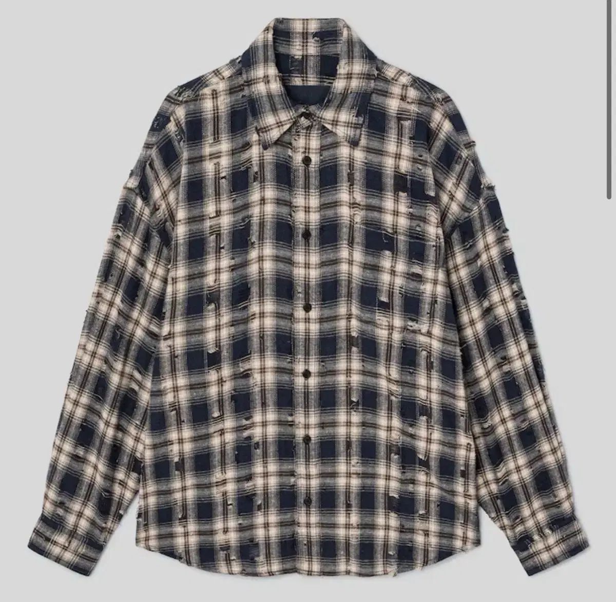 Juun.J 26fw クレーター ダメージ CHECK マックスフィット シャツ - ネイビー