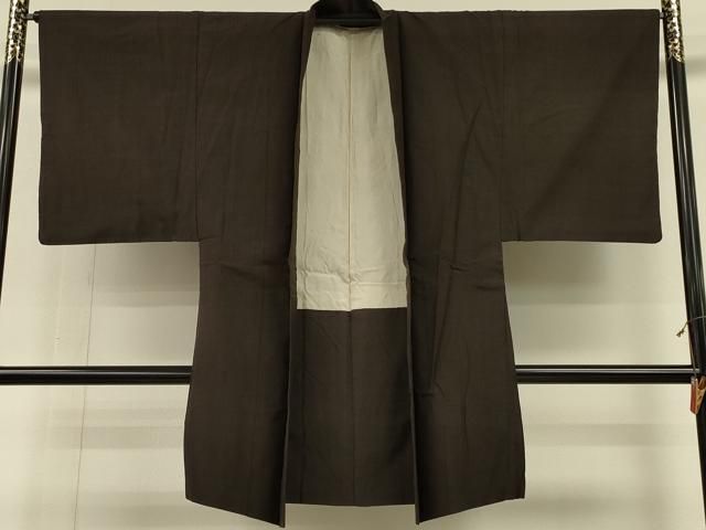平和屋着物＃男性　紬　長羽織　縞　正絹　逸品　CABH6871in