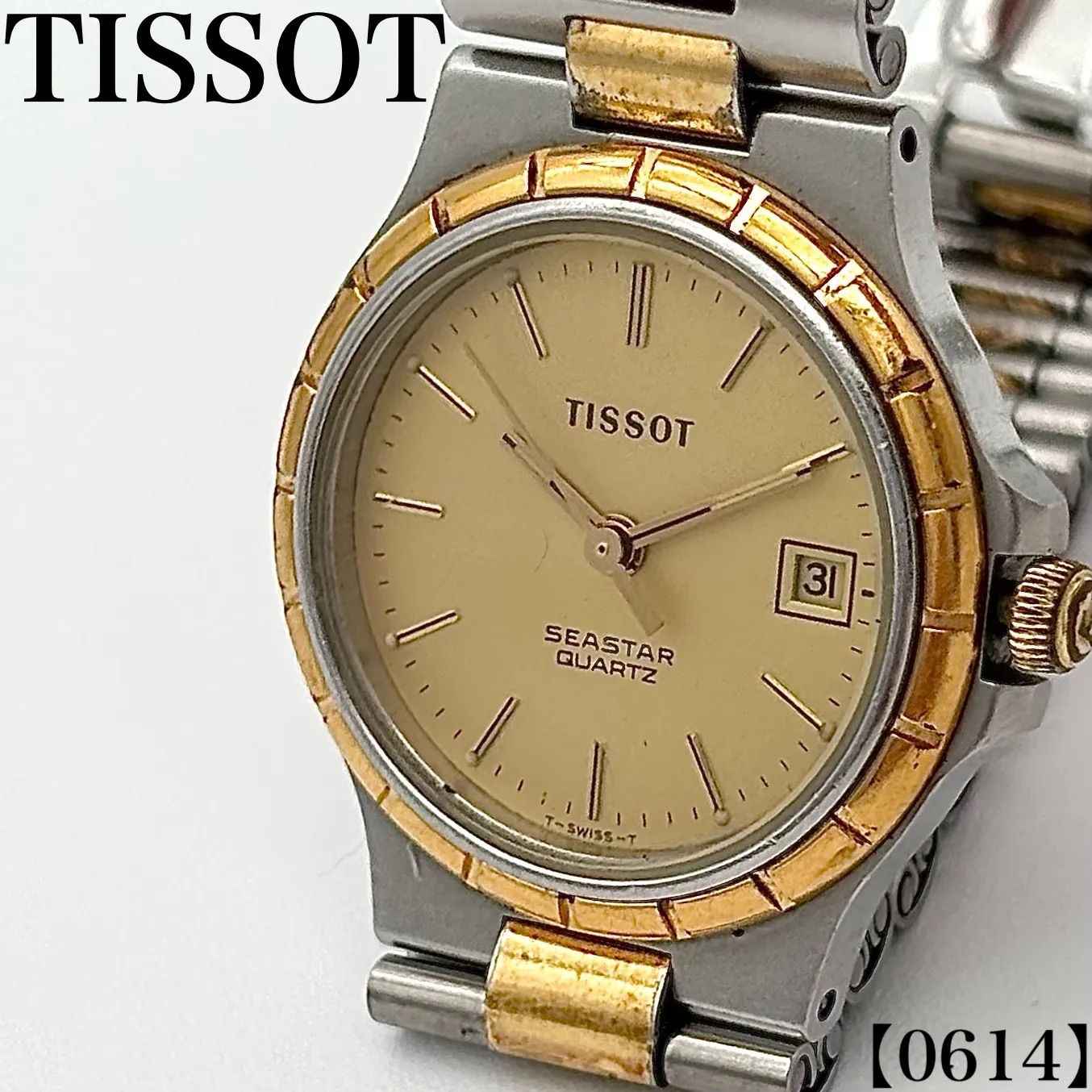Working Item Working Item Tissot Tissot Watch Mens Men's Quartz Quartz D310A SEASTAR Sea Star Vintage Date Gold Dial Analog Combi Metal Band Luxury Swiss Made 0614