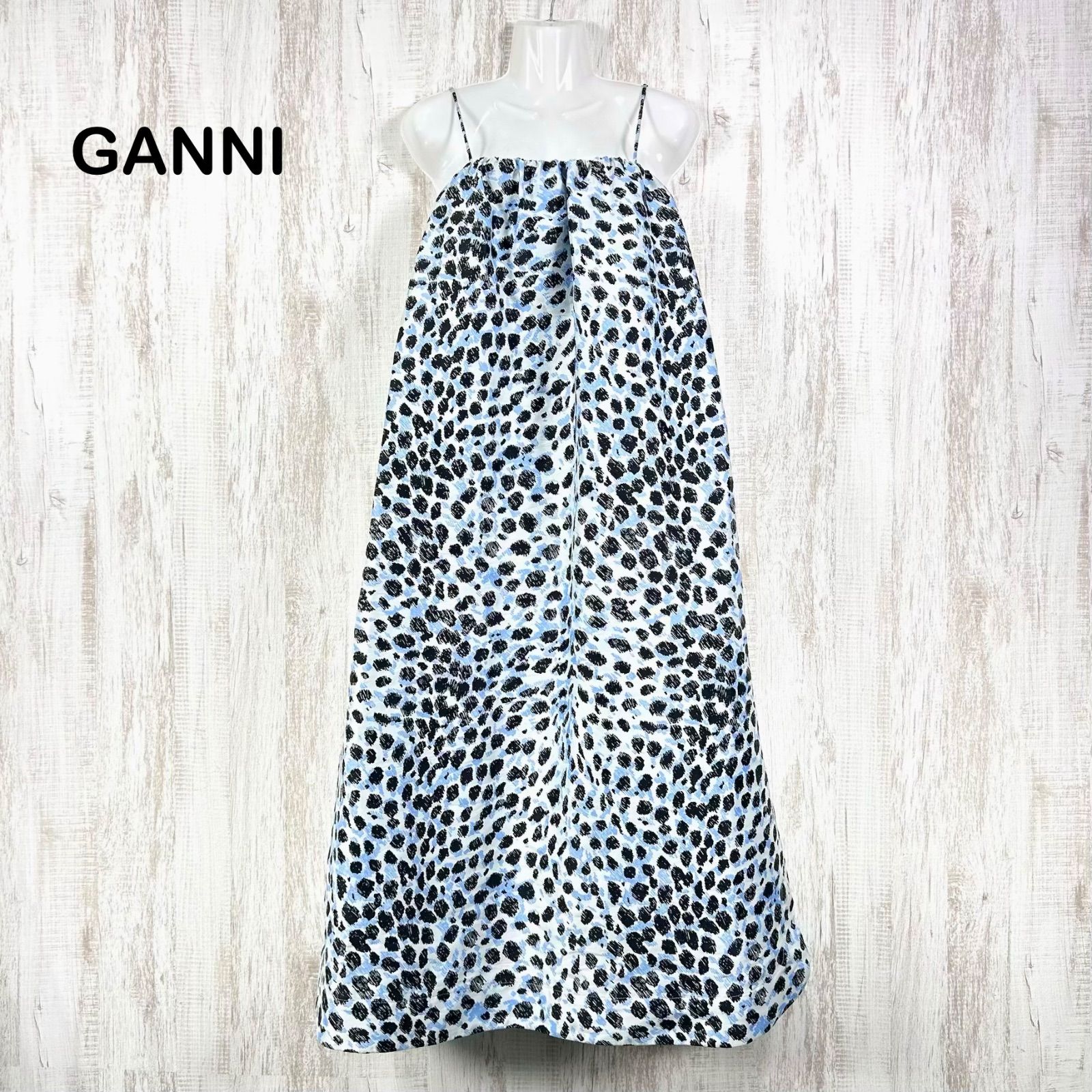 GANNI ガニー レオパード ジャガードドレス ブルー キャミワンピース