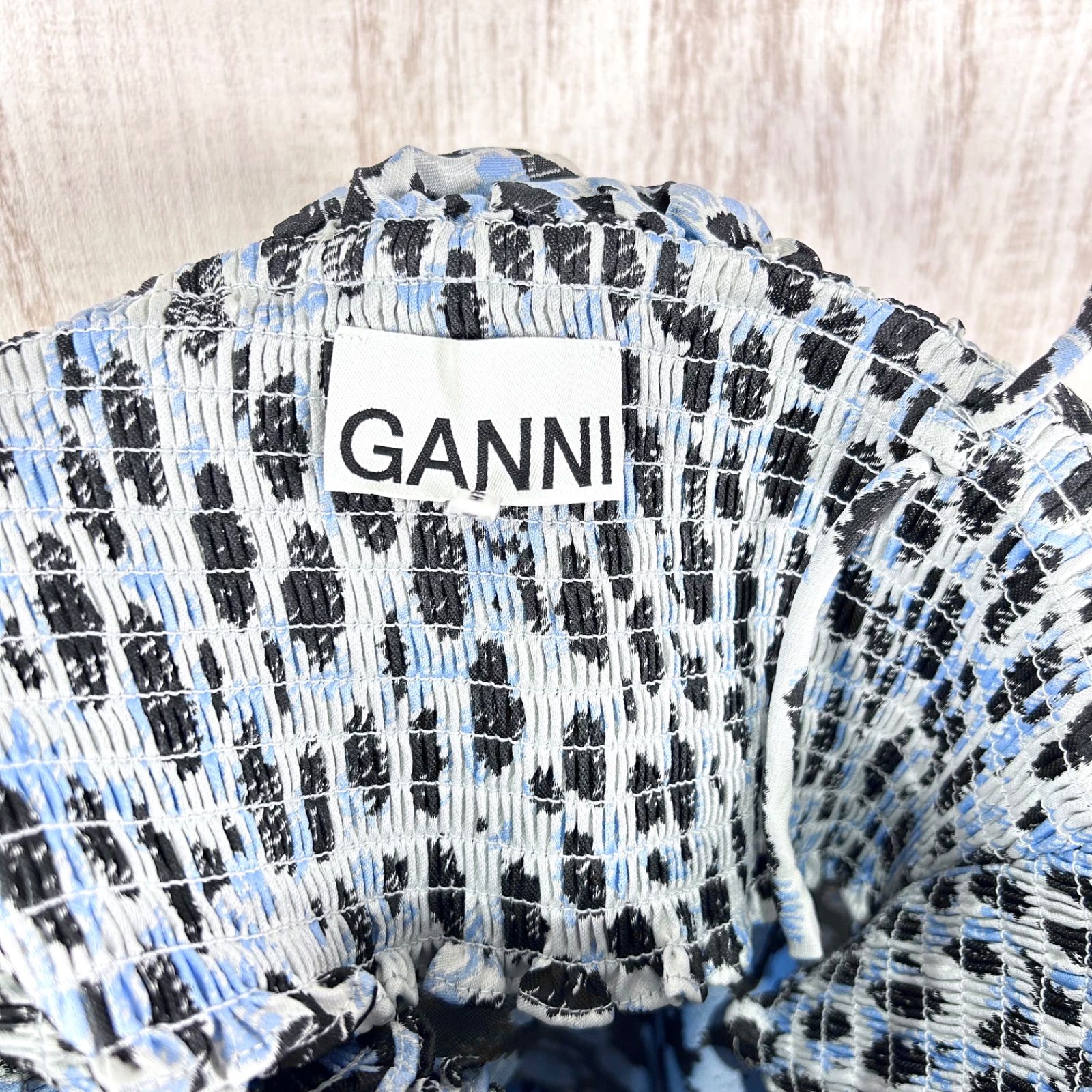 GANNI ガニー レオパード ジャガードドレス ブルー キャミワンピース