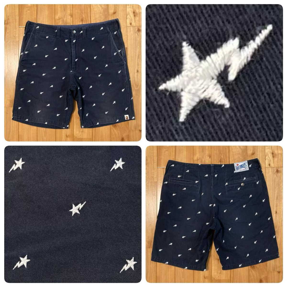 BAPE STA 刺繍 ハーフパンツ Lサイズ ネイビー a bathing ape star shorts BAPESTA エイプ ベイプ アベイシングエイプ NIGO y5