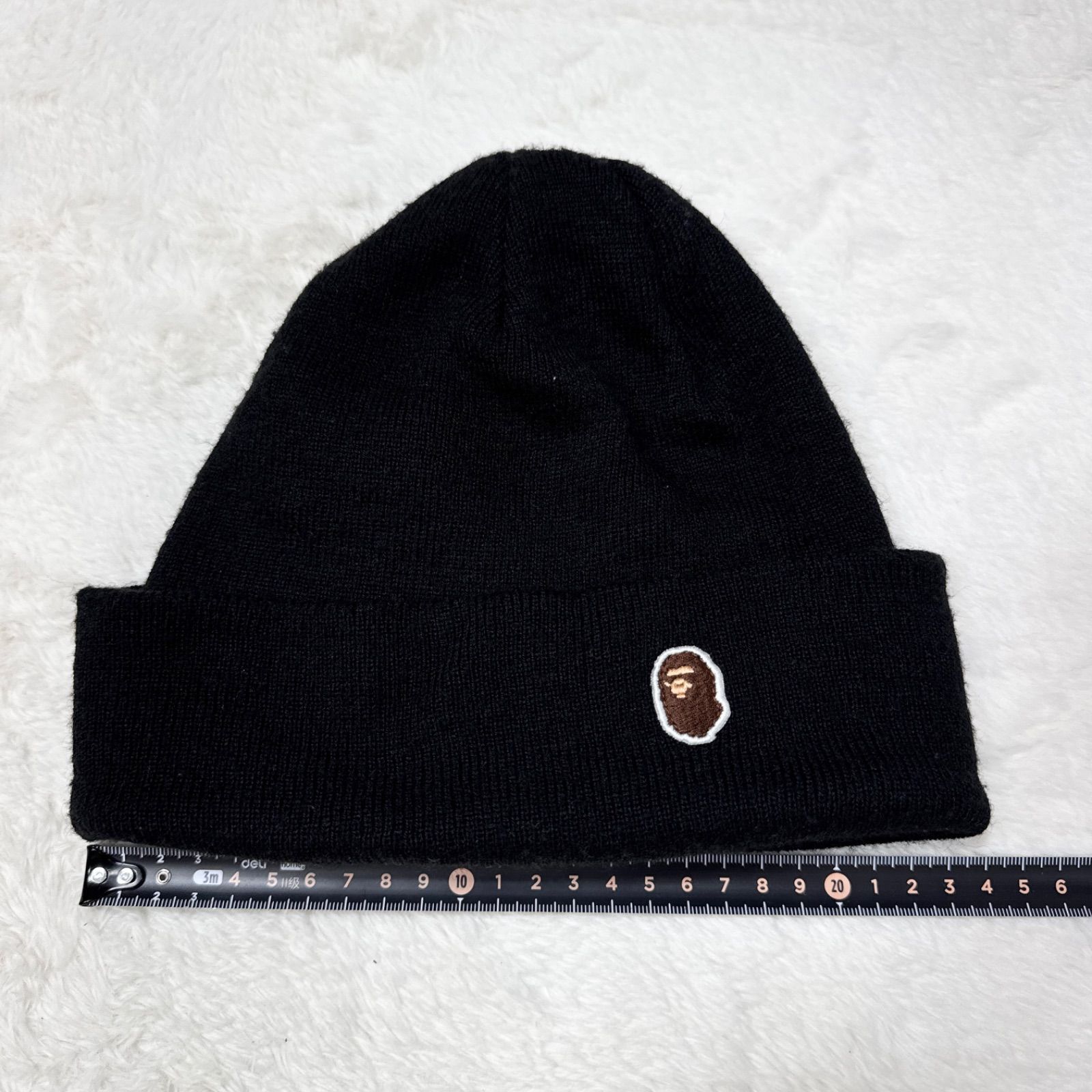 BAPE ニット帽 黒 A BATHING APE エイプヘッド ワンポイント ビーニー ニット帽 ブラック
