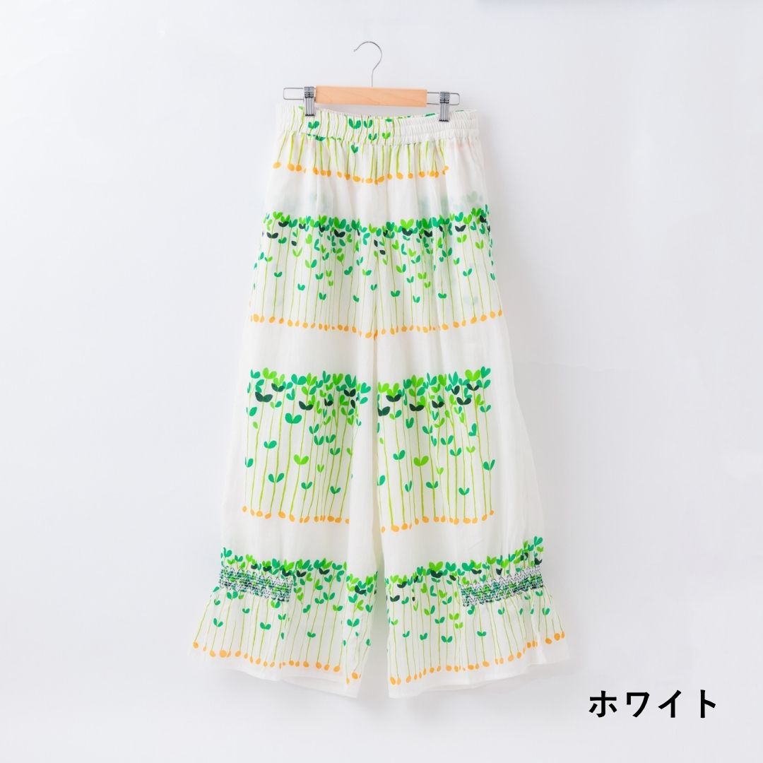KILKI キルキー パンツ レディース 楽 夏 涼しい 柄 ビーンスプラウト きれいめ ゆったり 綿100 コットン100% 植物 おしゃれ かわいい ギフト プレゼント ブラック ホワイト 6B-P32 Kl031