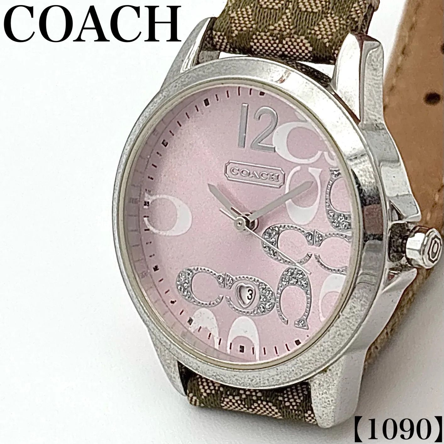 稼動品 Working item コーチ COACH 腕時計 レディース Ladies クォーツ Quartz CA.13.7.14.0647 シグネチャー ピンク文字盤 アナログ ミニシグネチャー キャンバス レザーベルト 1090