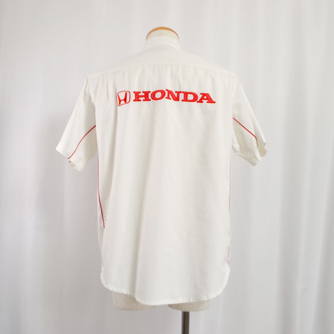 Honda FORZA 半袖ワークシャツ L 白 日本製 ホンダ 刺繍ロゴ 激レア・90s当時物】HONDA ホンダ 日本製 純正 オフィシャルスタッフ