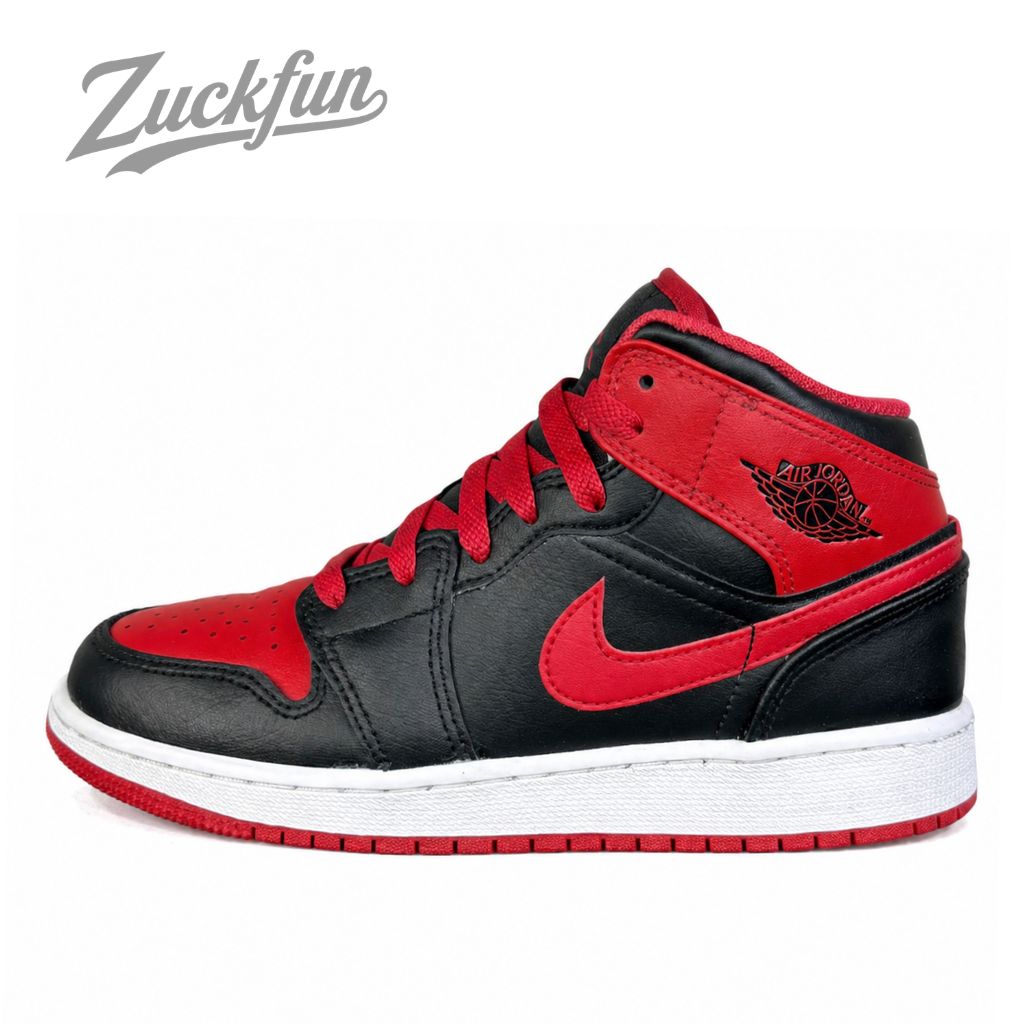 人気 NIKE AIR JORDAN 1 MID BRED TOE エア ジョーダン 1 ミッド カット ブレッド トゥ レッド ブラック 黒 レディース ナイキ スニーカー 22.5 cm U11796