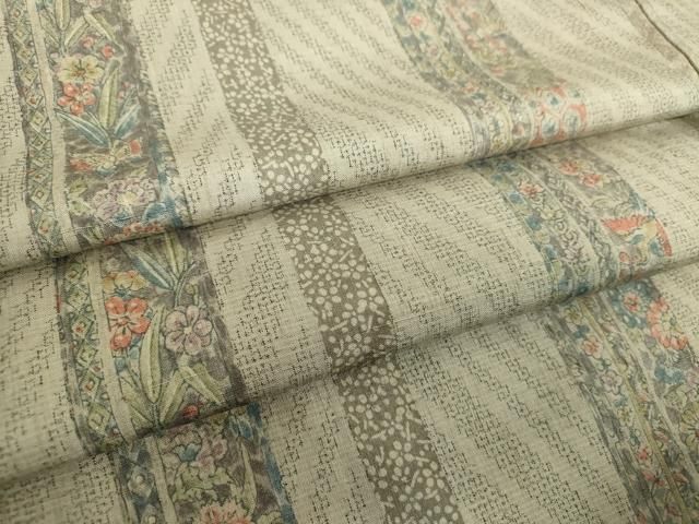 平和屋着物●結城紬　100亀甲　舞蝶花鳥間道　正絹　逸品　DABF7891ps