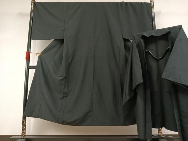平和屋着物○男性 色無地 アンサンブル 黒地 キングサイズ 洗える着物
