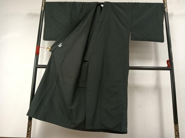 平和屋着物○男性 色無地 アンサンブル 黒地 キングサイズ 洗える着物