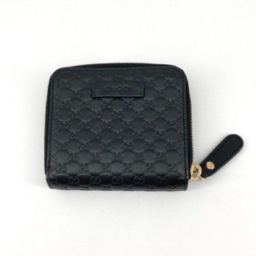 GUCCI（グッチ） ラウンドファスナー マイクログッチシマレザー ロゴ入り 449395 二つ折り財布 ブラック