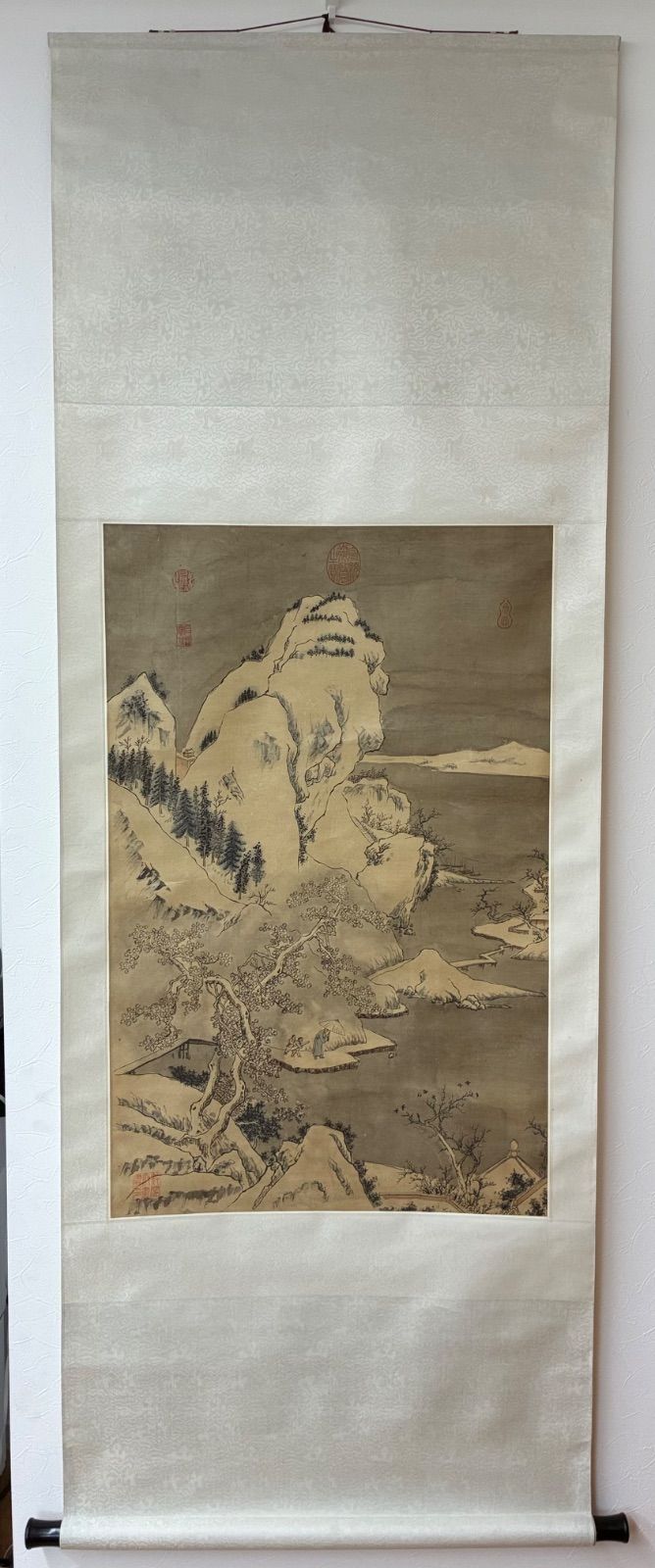 掛軸 明代宮廷絵師 朱端 『尋春図』 乾隆御覧之宝印 骨董