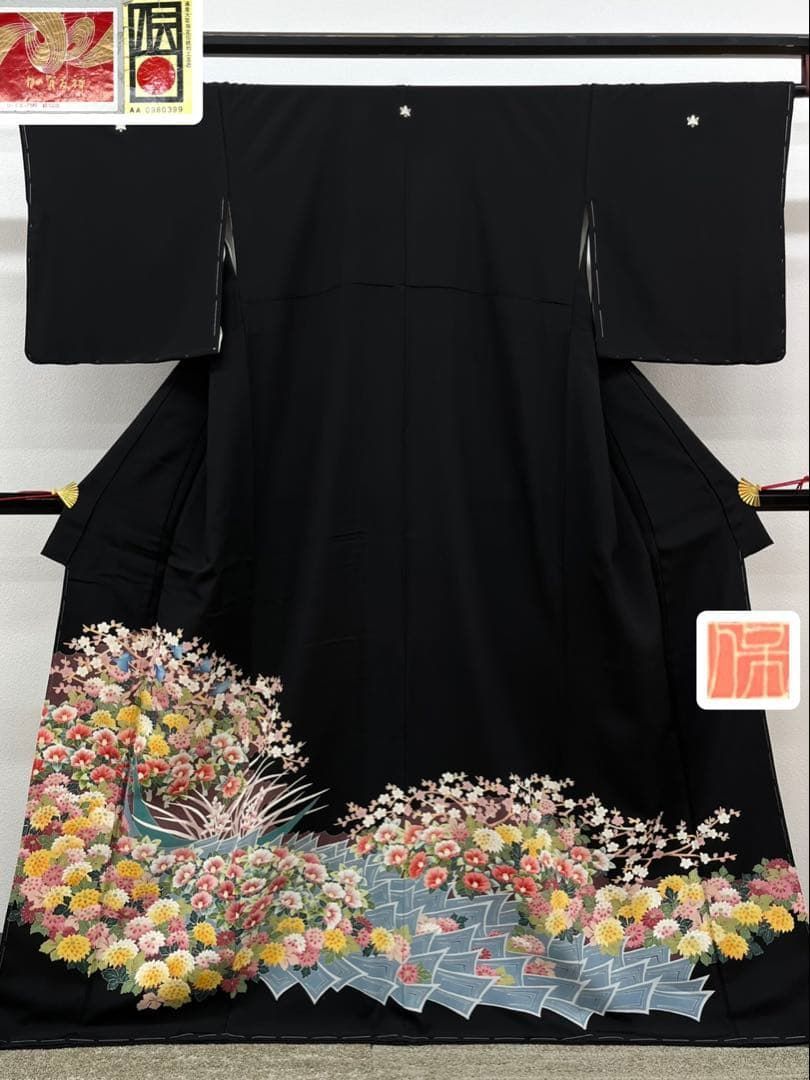 本加賀友禅 鶴見保次 黒留袖 鳥 比翼仕立て 正絹 躾糸付き HKT225 24,552円