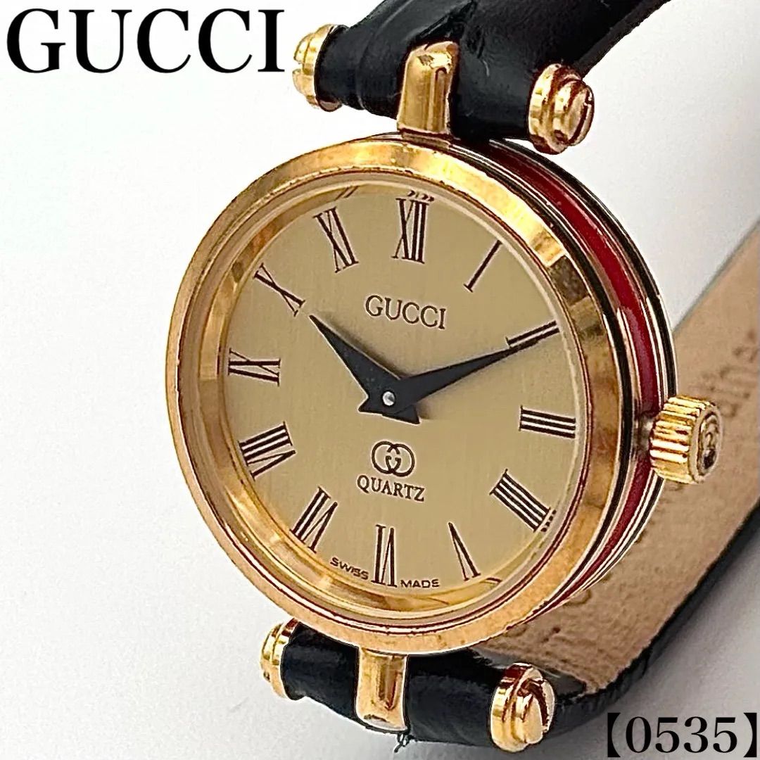 稼働品 Working item グッチ GUCCI 腕時計 レディース Ladies クォーツ Quartz 2000L オールドグッチ シェリーライン ローマンインデックス ゴールド文字盤 ラウンド型 ヴィンテージウォッチ 0535