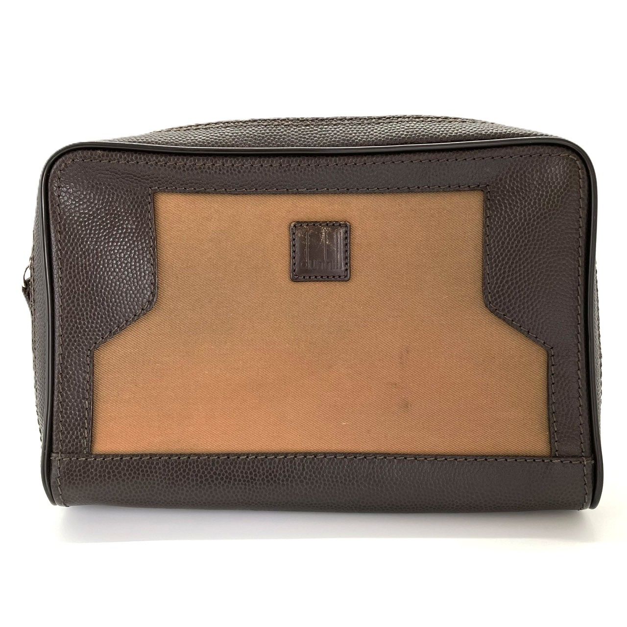 ダンヒル キャンバス×レザー クラッチ セカンドバッグ ロングテールロゴ ダークブラウン×ベージュ dunhill 中古