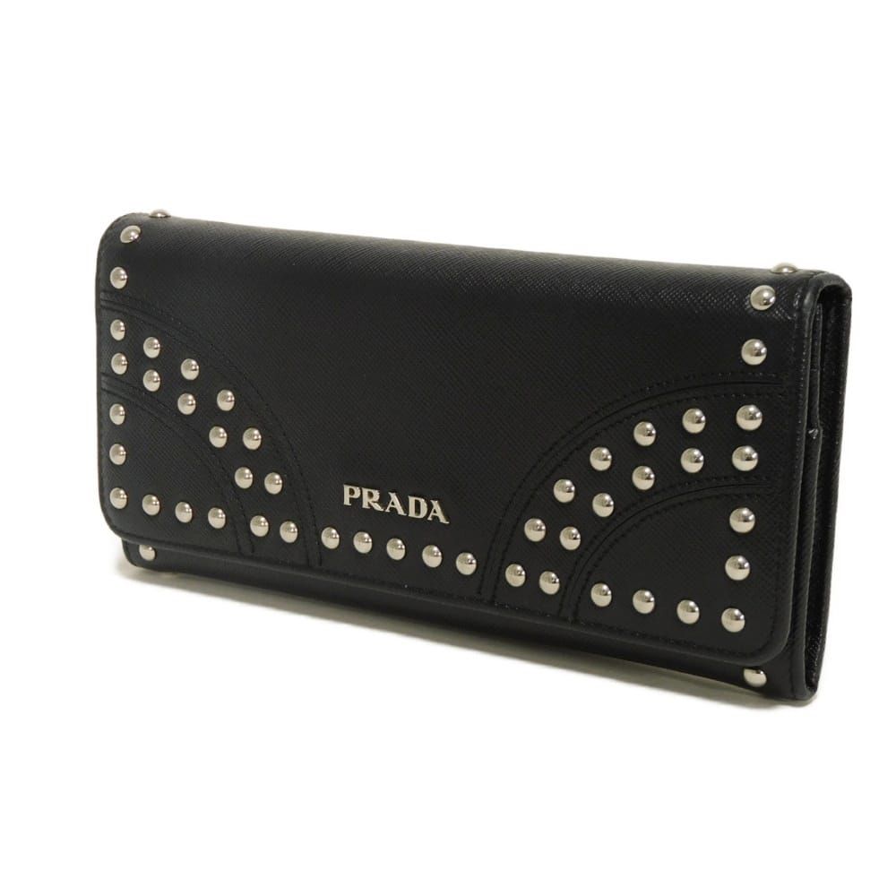 PRADA/プラダ スタッズ 二つ折り ロング ウォレット 1M1132 /000 PRADA スタッズ プラダ 二 レザー プラダ24年冬ウィメンズ財布、スタッズ散りばめたホワイトレザー