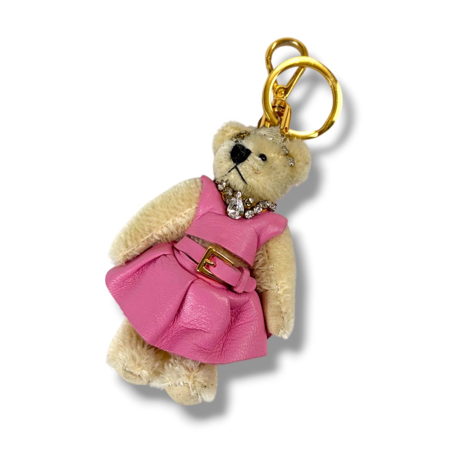 プラダ　PRADA Teddy メタルリング付　テディベア　キーリング　バッグチャーム　キーホルダー　ピンク　ビジュー　熊　くま