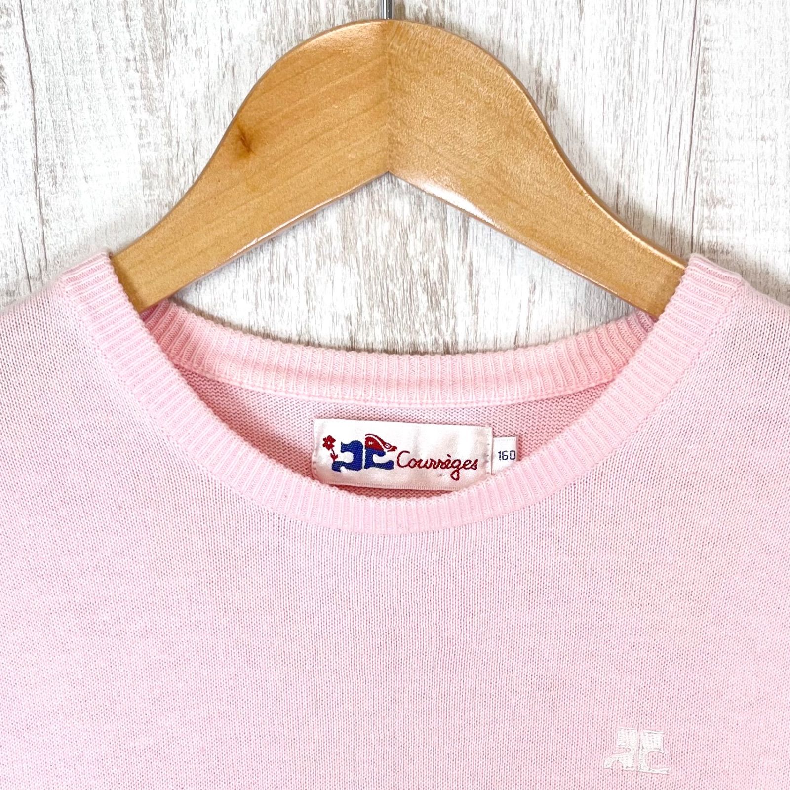 Courreges クレージュ ACロゴ刺繍 クルーネック サマーニット ピンク