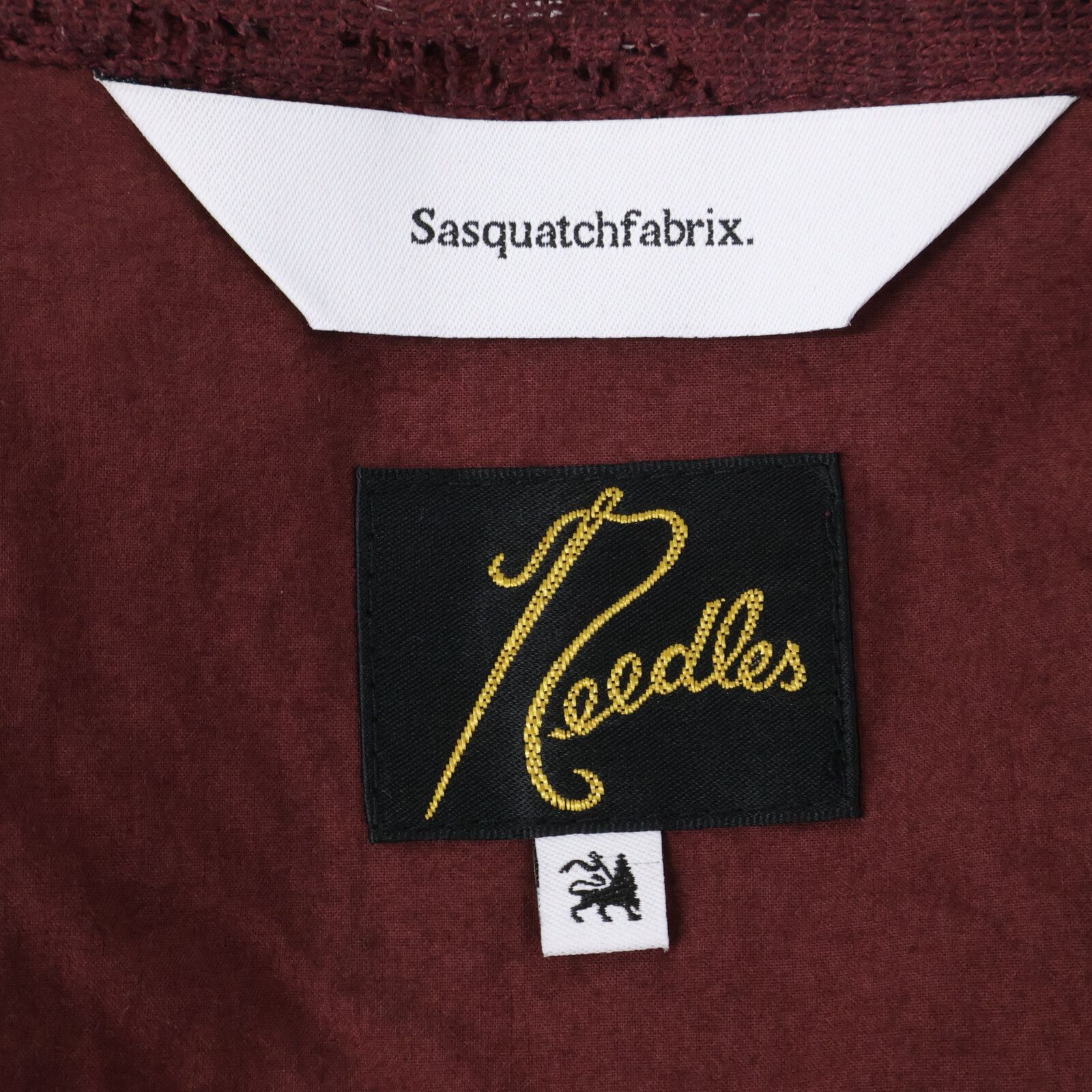 SASQUATCHfabrix. サスクワァッチファブリックス 【×Needles】23AW-SY9-070 ボルドー ライオン柄ベルベットレーススナップカーディガンジャケット L SASQUATCHfabrix. サスクワァッチファブリックス 【×Needles】23AW-SY9