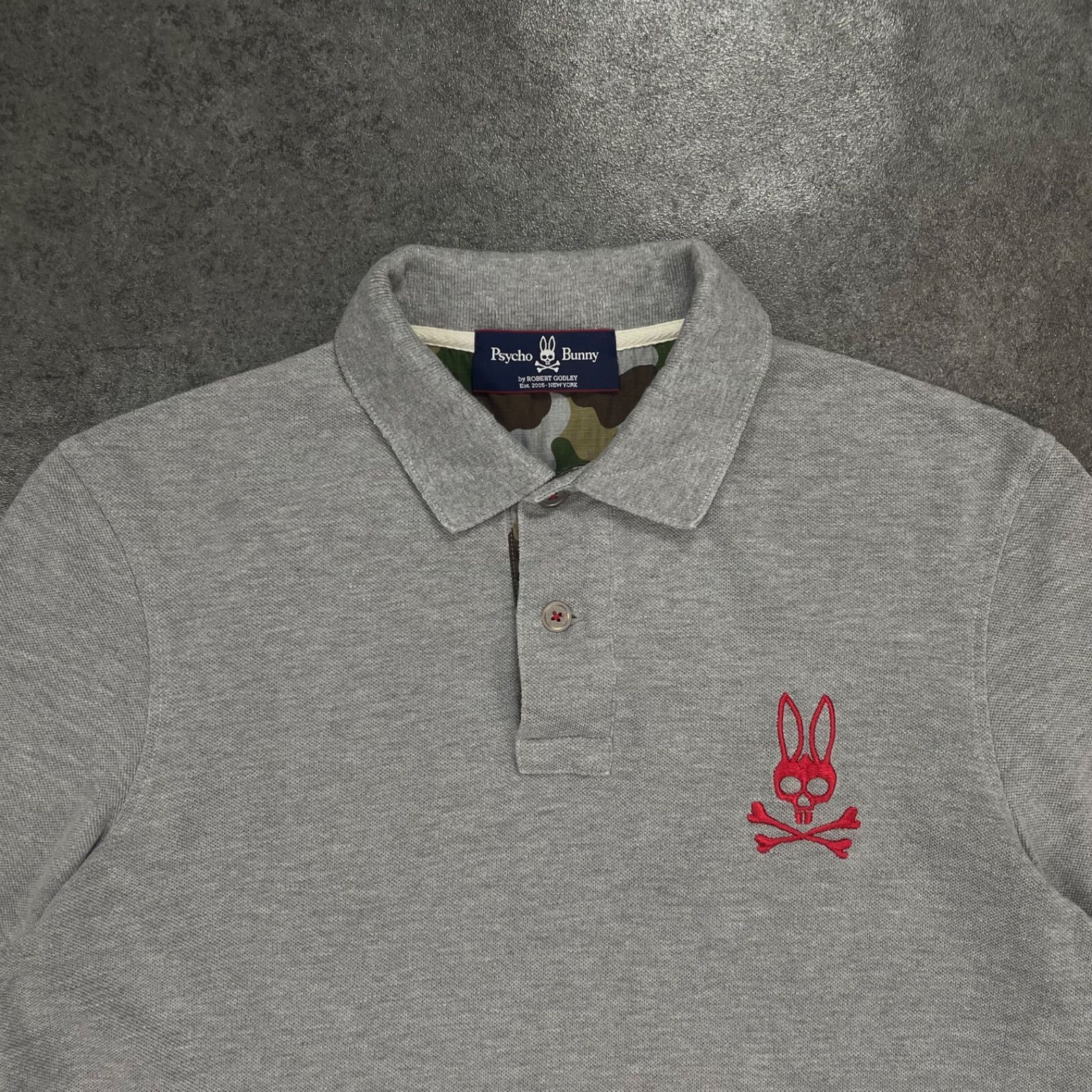日本製 Psycho Bunny サイコバニー 半袖 ポロシャツ ロゴ刺繍 襟迷彩柄