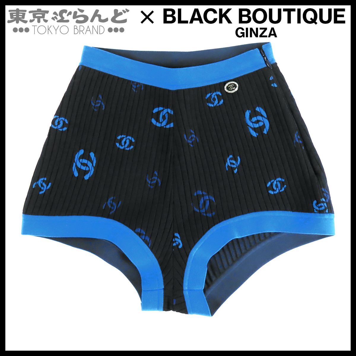 シャネル CHANEL ショートパンツ P72784K10449 ネイビーxブルー レーヨン ポリエステル ナイロン ポリウレタン ココボタン リブニット XS ボトムス レディース 101850644