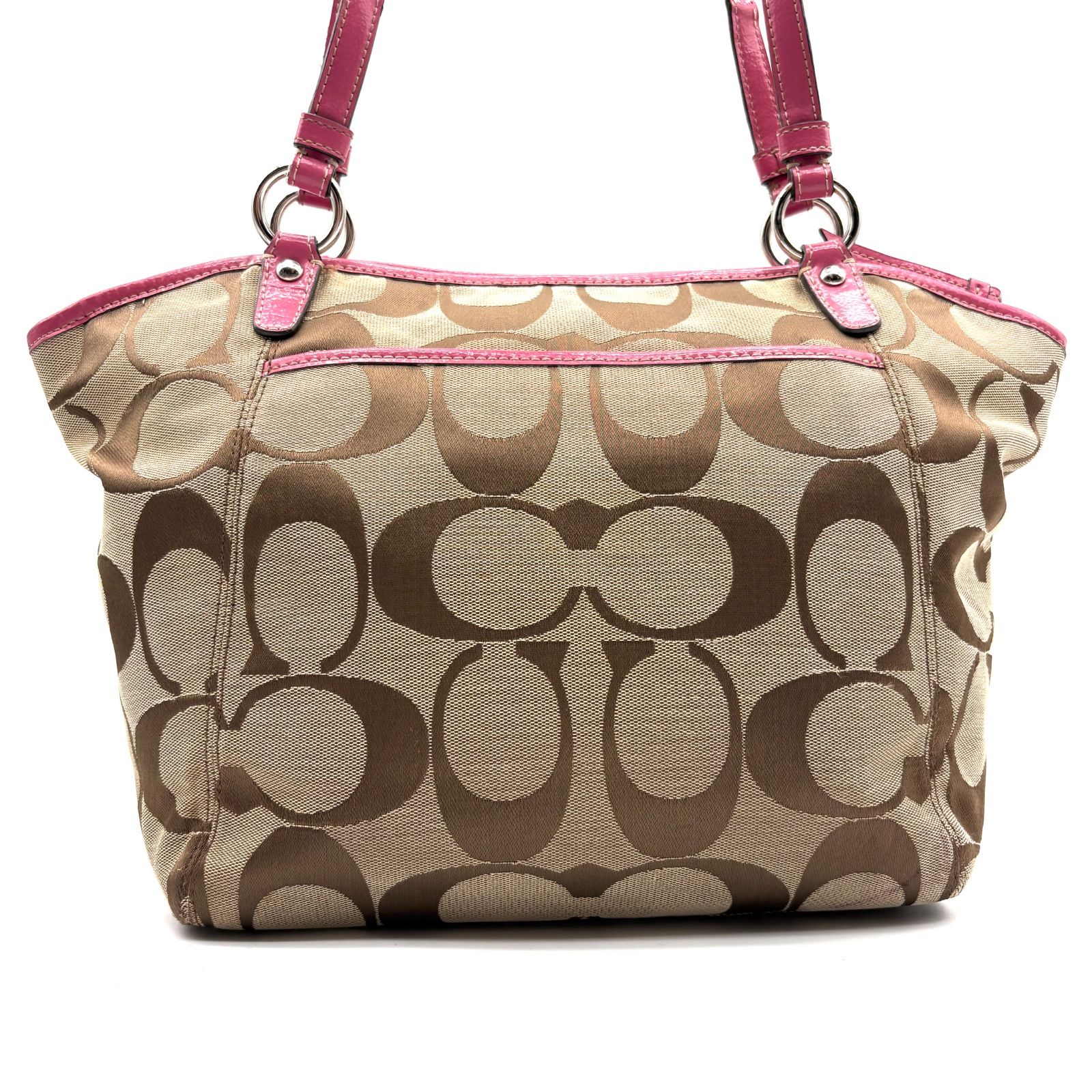COACH Y2K Signature Turnlock Canvas Tote Bag Beige Pink F14659