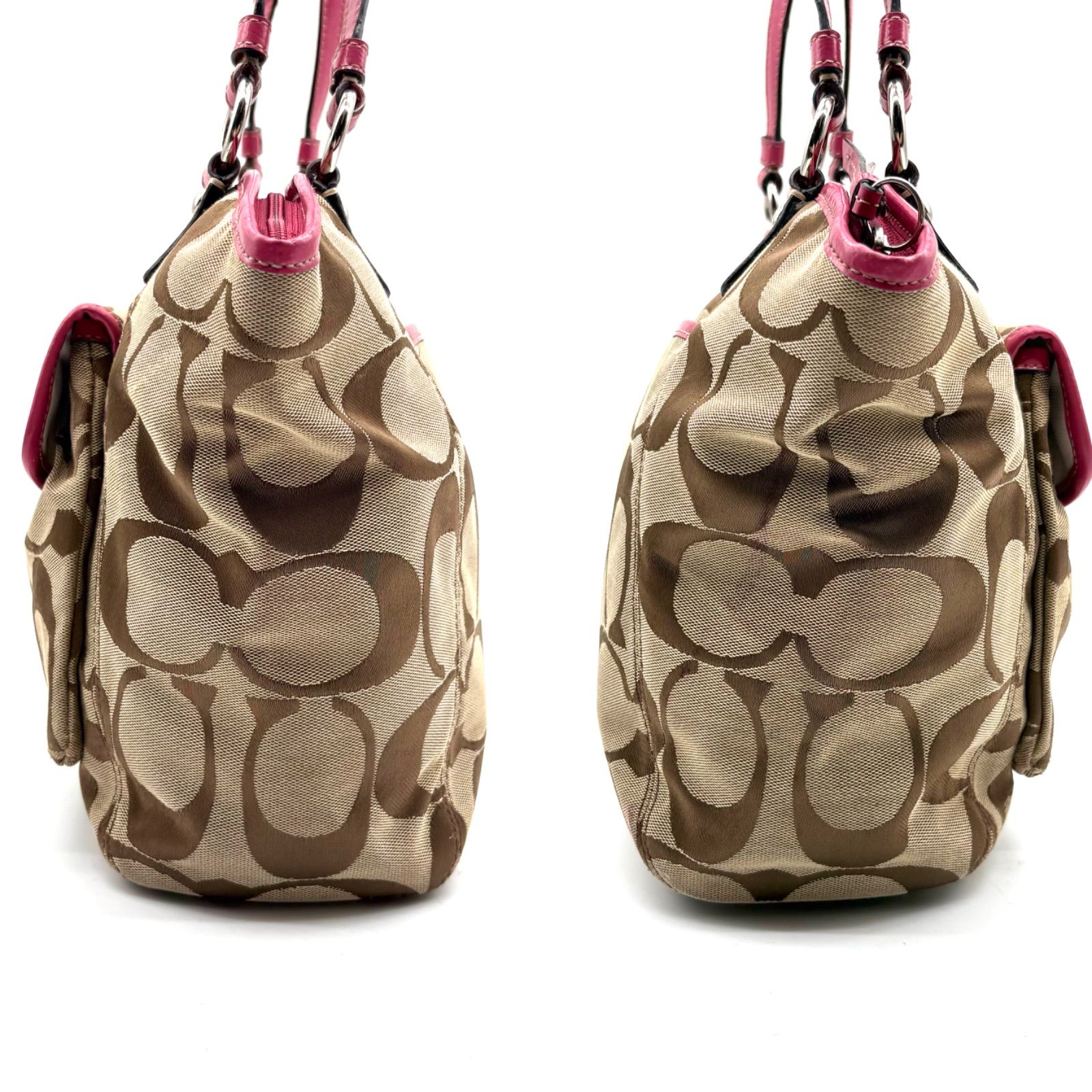 COACH Y2K Signature Turnlock Canvas Tote Bag Beige Pink F14659