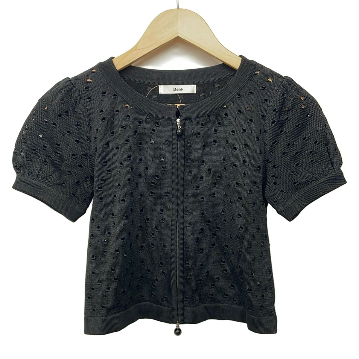 Rene(ルネ) カーディガン サイズ36 S レディース美品 - 黒 半袖/ジップ