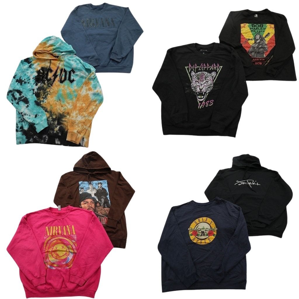 古着卸 音楽・バンド スウェット 8枚セット ( メンズ L/XL ) ガンズアンドローゼス ニルヴァーナ 人物 ボブマーリー 中古 古着 NF5848 古着卸 音楽・バンド スウェット 8枚セット ( メンズ L/XL ) ガンズ
