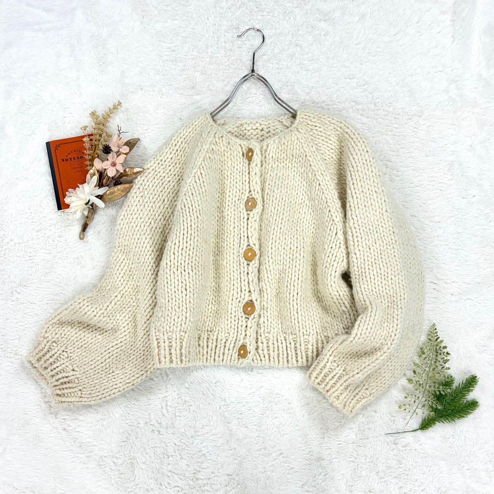 ペルー製 Sea Room lynn Hand made Wool シールームリン ハンドメイド マルチカーディガン オフホワイト 短丈 ニット ウール 無地 003080006