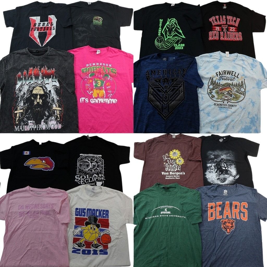 古着卸 まとめ売り プリント Tシャツ 16枚セット ( メンズ L/XL ) スカル プロチーム NFL ベアーズ カレッジ風 中古 古着 NF6096