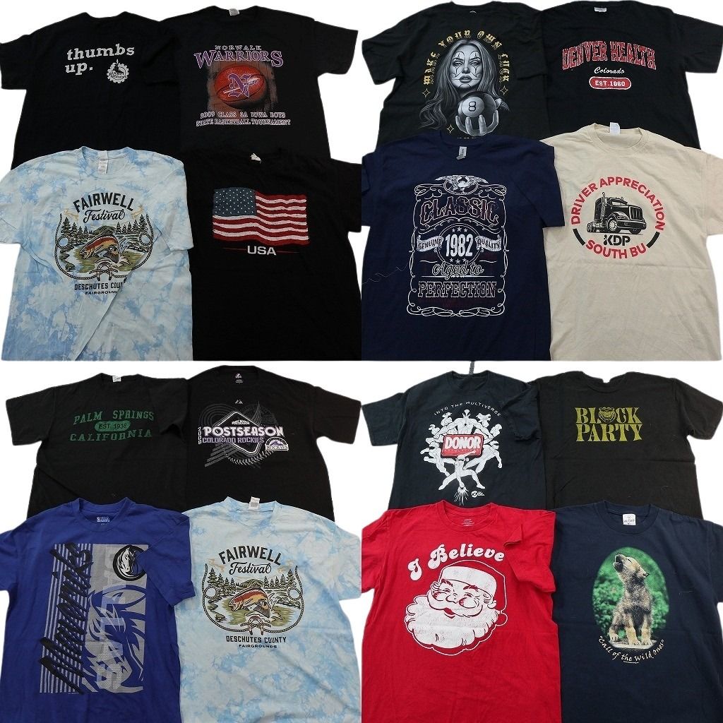 古着卸 まとめ売り プリント Tシャツ 16枚セット ( メンズ L ) 星条旗 アニマル 動物 プロチーム NBA カレッジ風 中古 古着 NF6099