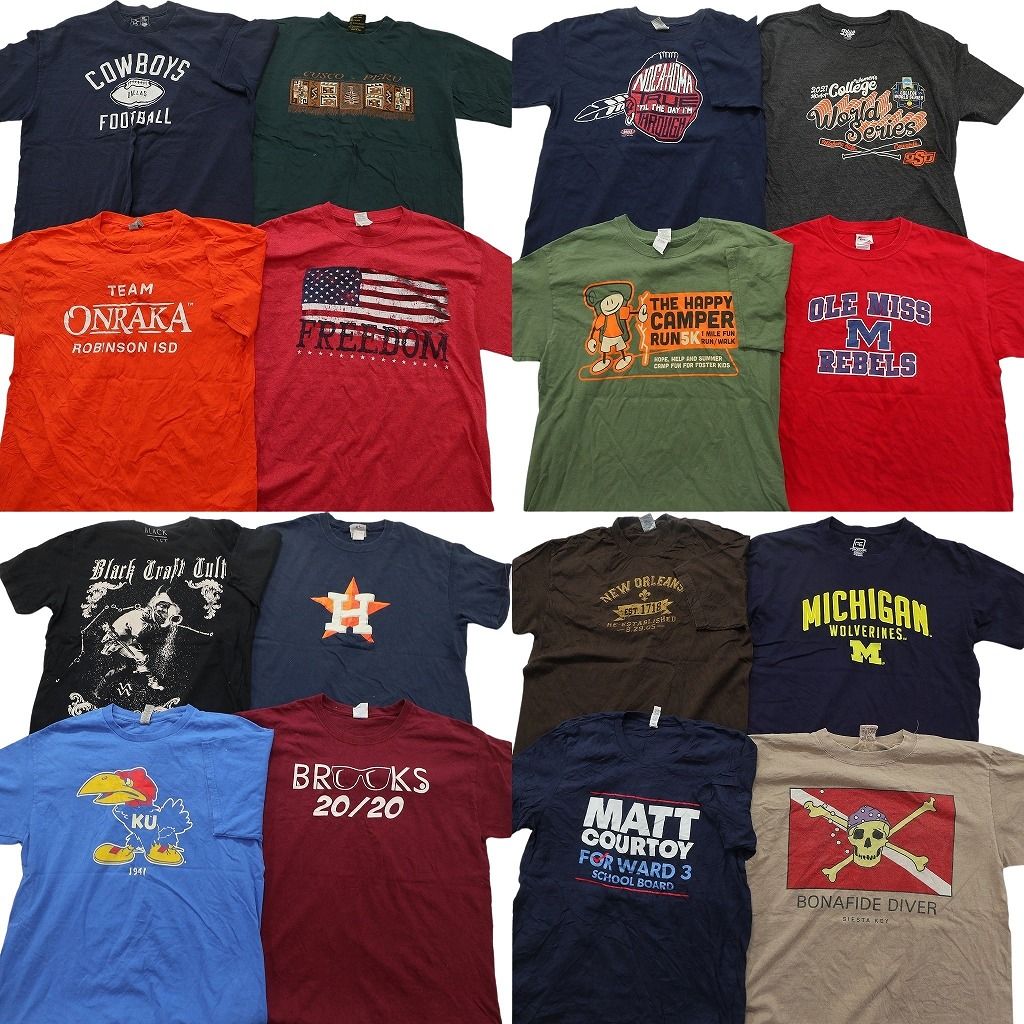 古着卸 まとめ売り プリント Tシャツ 16枚セット ( メンズ L ) スカル カレッジ風 プロチーム MLB NFL カウボーイズ 中古 古着 NF6178
