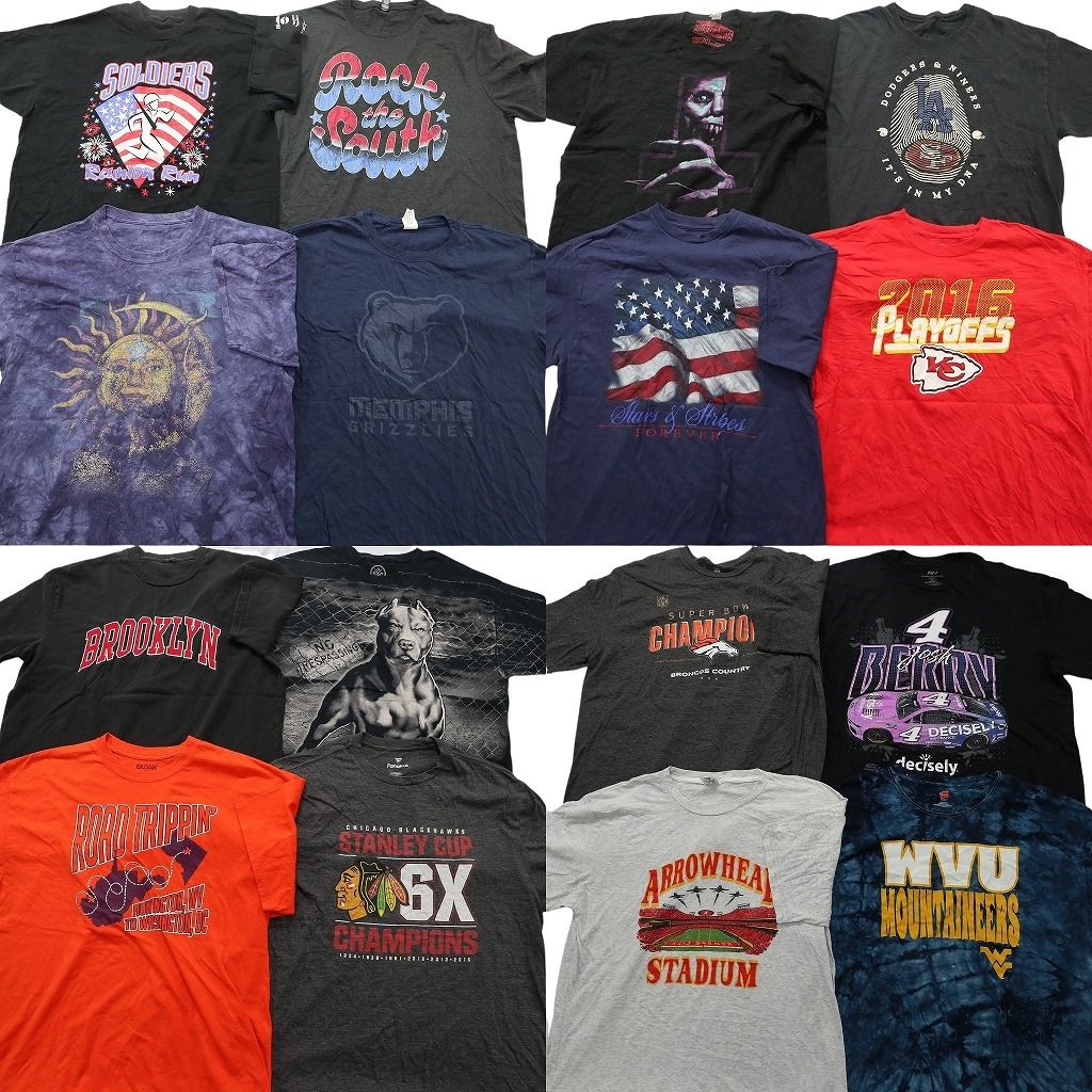 古着卸 まとめ売り プリント Tシャツ 16枚セット ( メンズ XL ) プロチーム NFL NHL アーチロゴ NBA タイダイ柄 中古 古着 NF6207