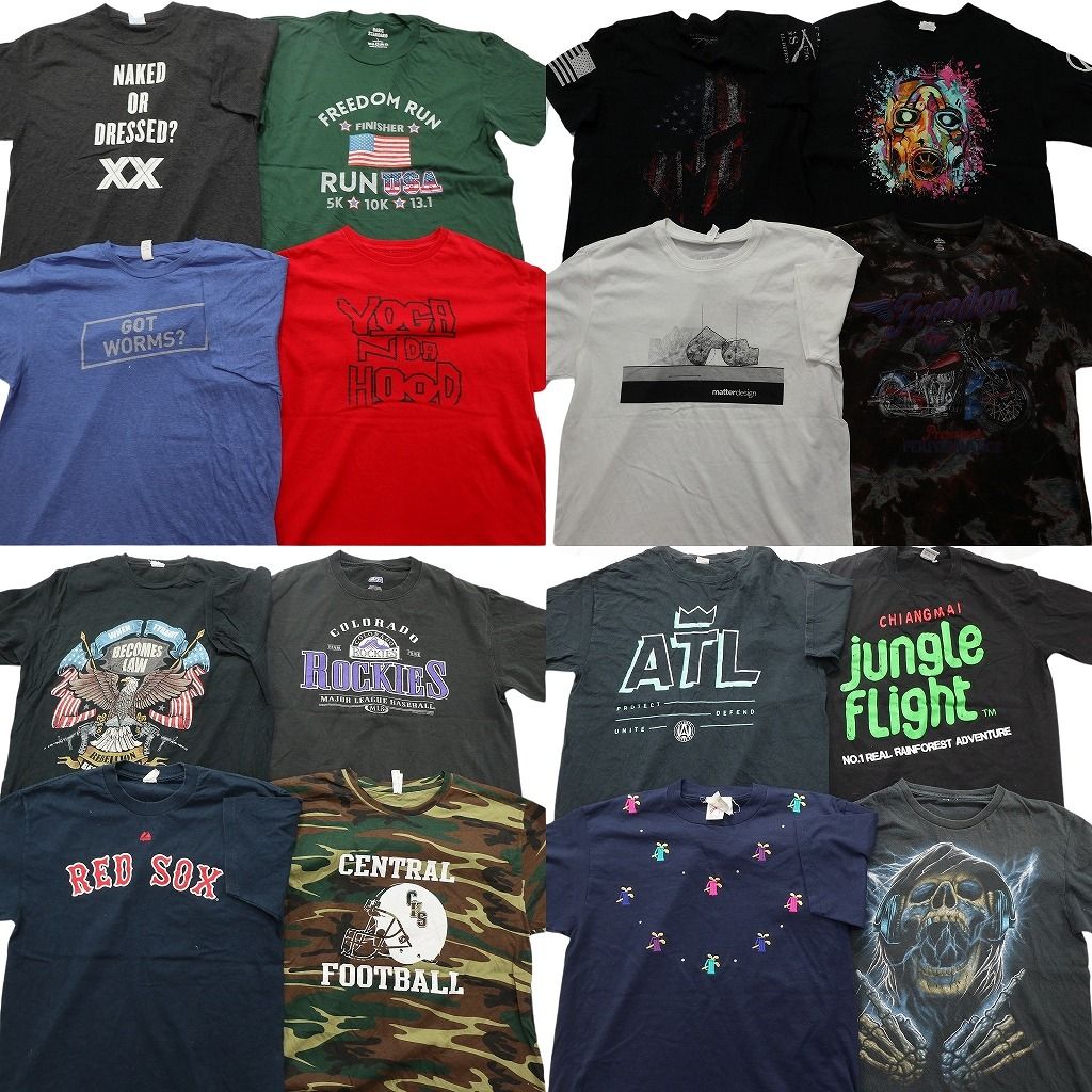 古着卸 まとめ売り プリント Tシャツ 16枚セット ( メンズ L ) スカル プロチーム MLB バイクモチーフ レッドソックス 中古 古着 NF6213