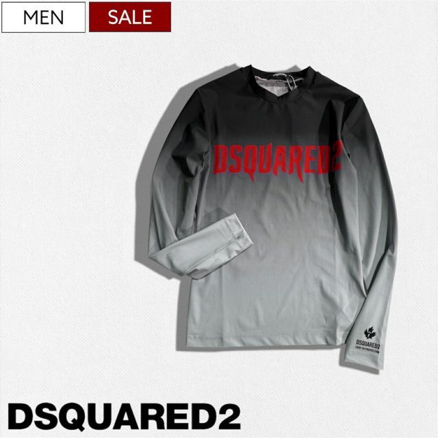 【定価44,330円】DSQUARED2 ディースクエアード キメすぎないのに品がある！日差しは遮る視線はハズさない周りと一線を画す ブランドロゴ入ラッシュガード 水着 スイムウェア 長袖 Tシャツ ロンT UVカット 日焼け防止 マリンスポーツ セットアップ